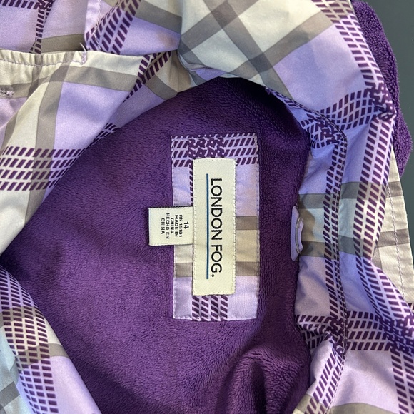 Purple lavender grey plaid belted fitted fleeced lined hooded winter jacket - Picture 15 of 16